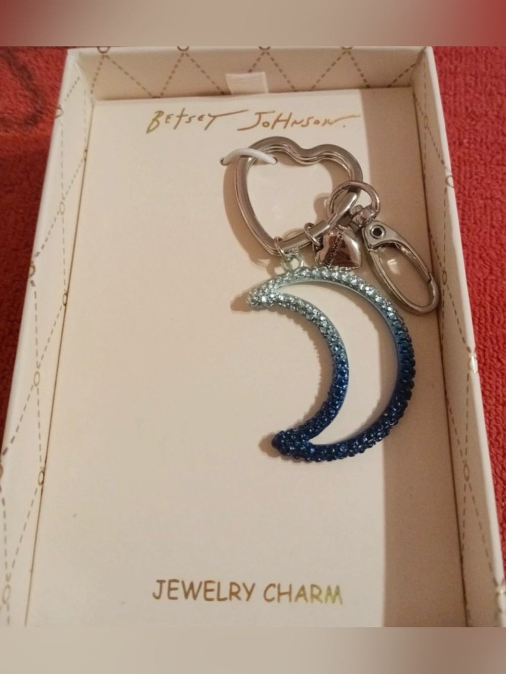 BETSEY JOHNSON Ombré Blue Pavé Crystal-Studded Moon Celestial Bag Charm NEW NWT